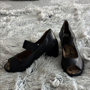 Fly London Black Peep Toe Heels